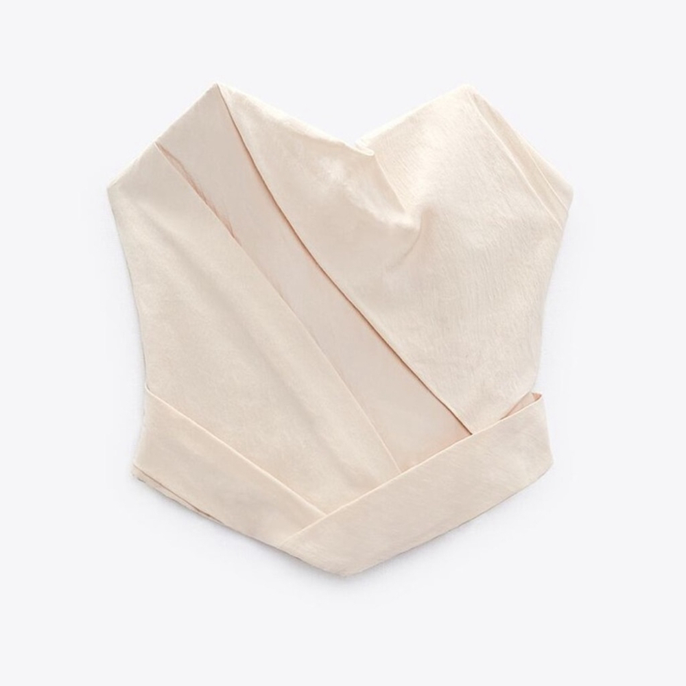 ZARA STRAPLESS RUCHED TOP ECRU SIZE M | 3225/371